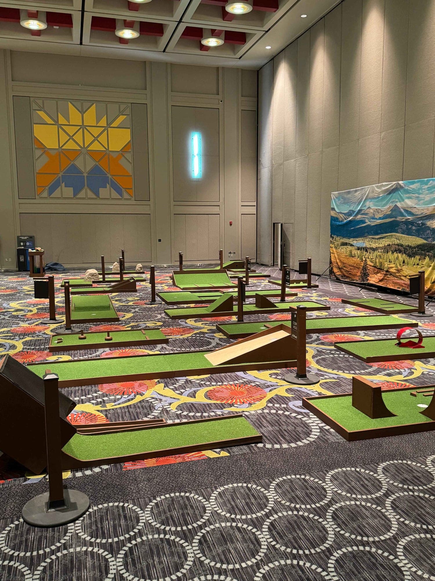 An 18-hole Putts course set up indoors