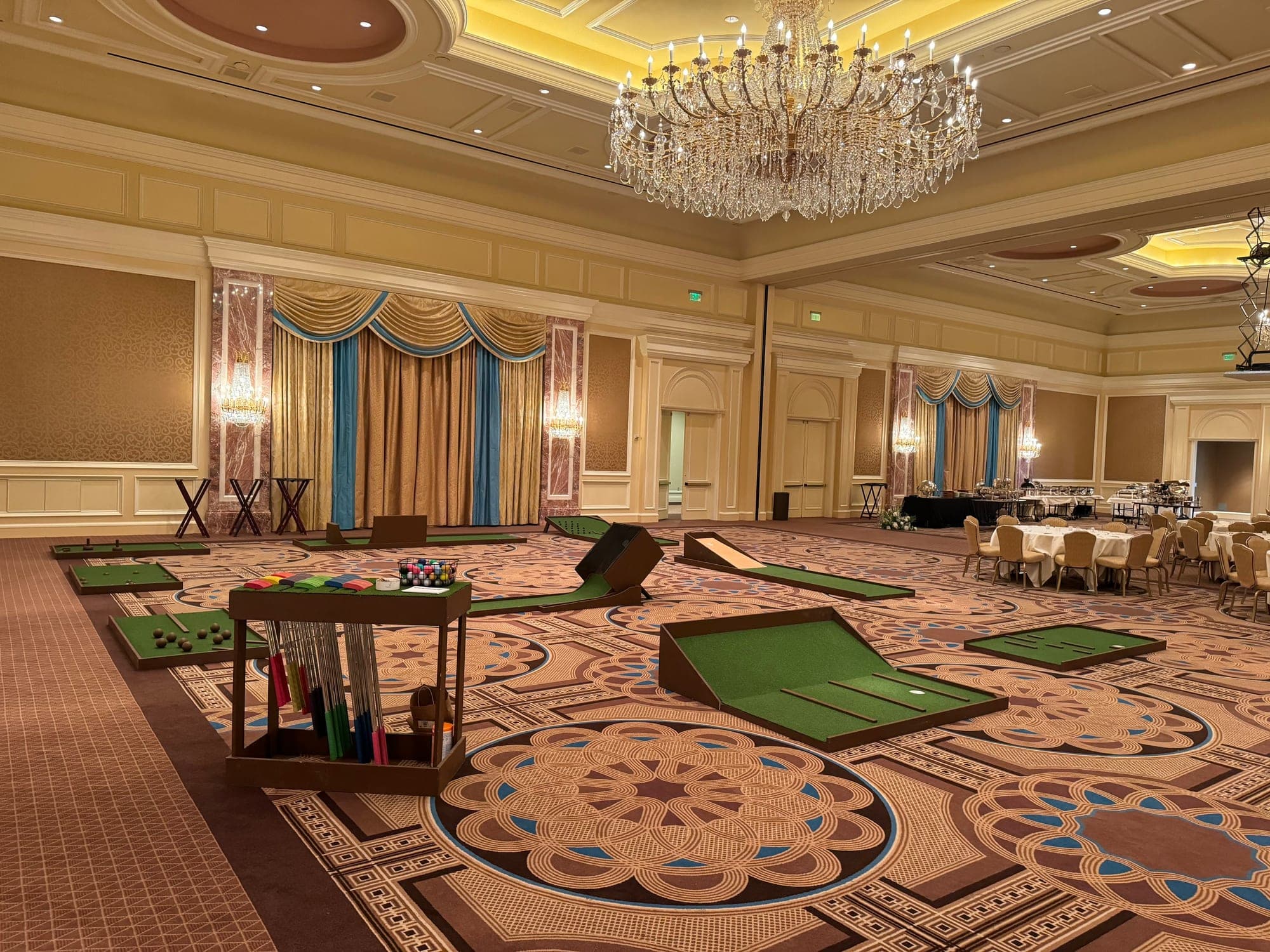 A 9-hole Putts course in a ballroom